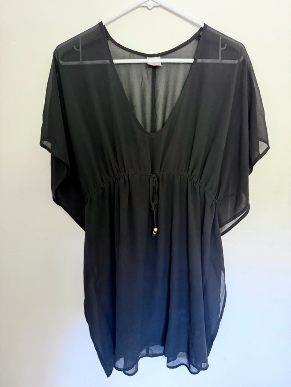 Merona Black Sheer Swim Cover Up Small Drawstring Waist Beach Pool Tunic